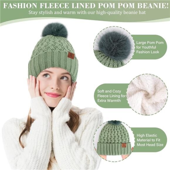 Women\'s Winter Beanie Hat Touchscreen Gloves Long Neck Scarf Set Warm Knit Caps main image 4